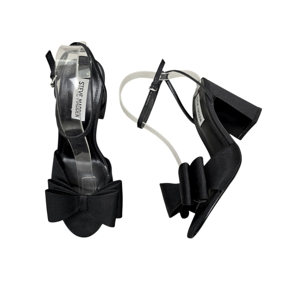Steve Madden Womens Black Bow Block Heel Ankle Strap Shoes Size 6.5
